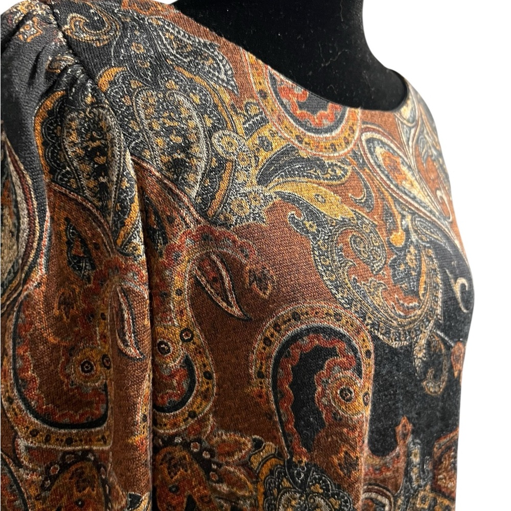 Jessica Howard Long Sleeve Dress L Brown Black Paisley - Picture 4 of 7